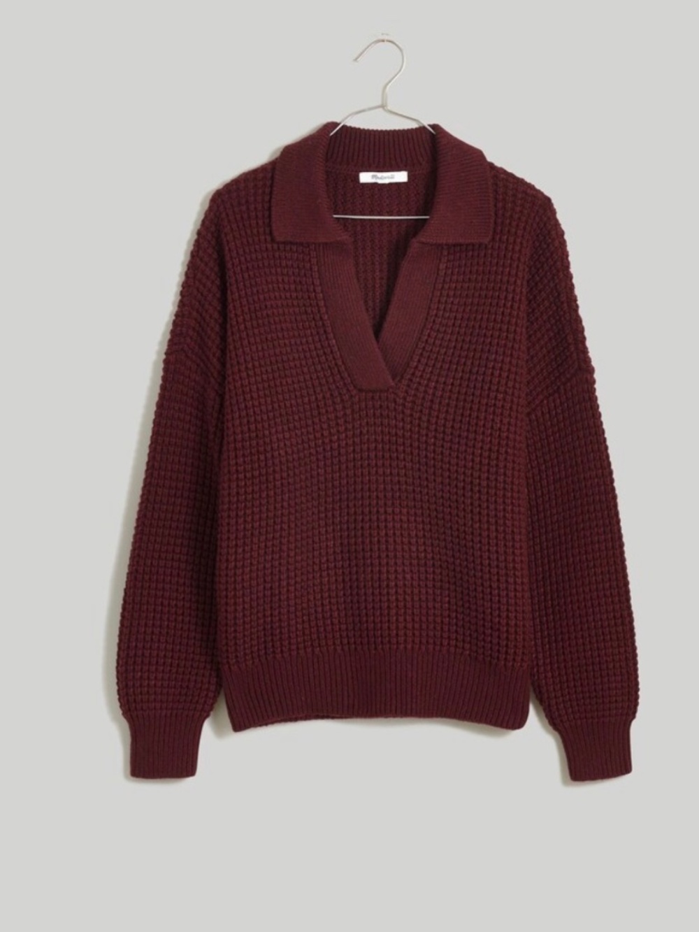 Madewell Waffle-Knit Henley Sweater in Heather Currant (Oxblood / Wine) Size Sma